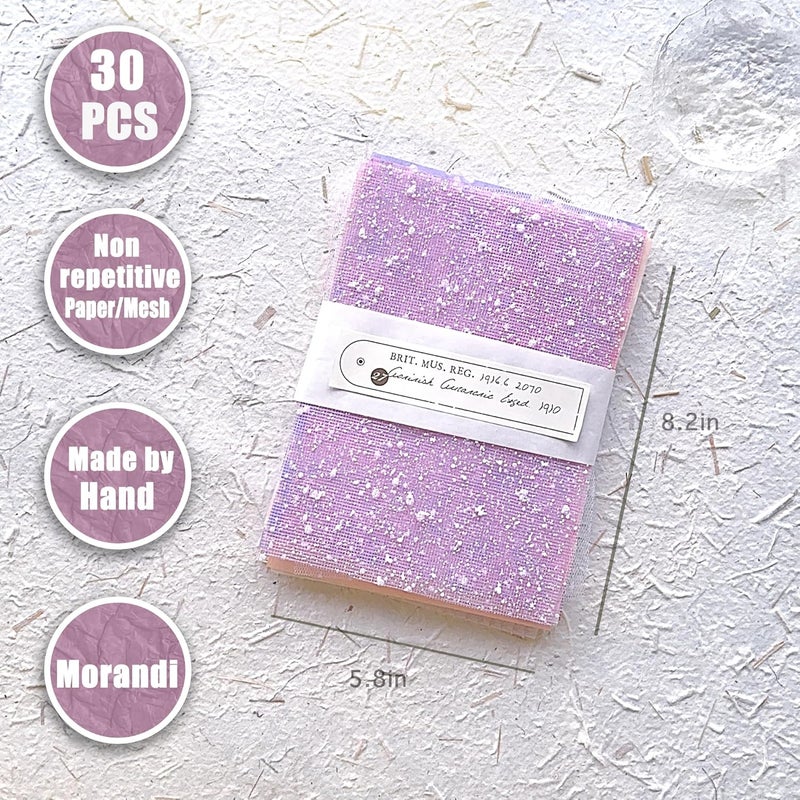 Aromoty 30Pcs Handmade Textured Scrapbook Paper&Mesh Fabric set - Unique A5 sheet Craft Mulberry Special Rice Paper Mix for Scrapbooking Junk Journaling Supplies Card Collage DIY Materials, 5.8x8.2 inches - Image 4